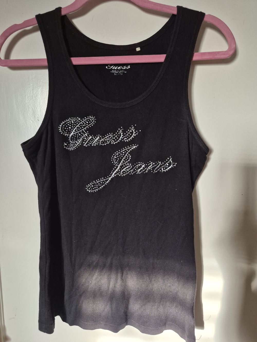 Guess Black Tank Top with Rhinestone Script Logo
